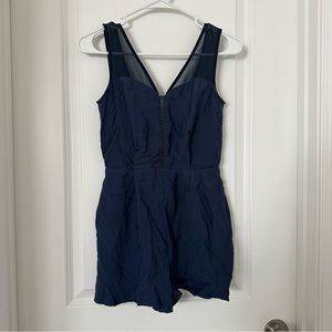 Navy mesh romper with open back